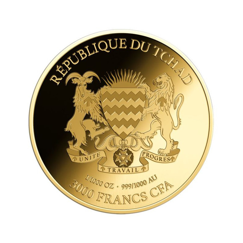 Złota moneta African Elephant 1/1000 uncji karta coin back