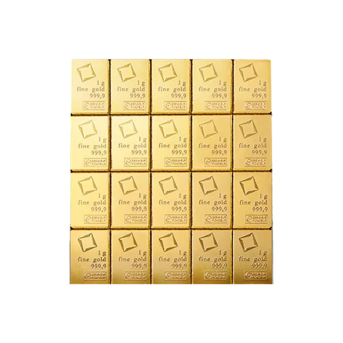Złota Sztabka Valcambi Combicoin, 20x 1g - front 2