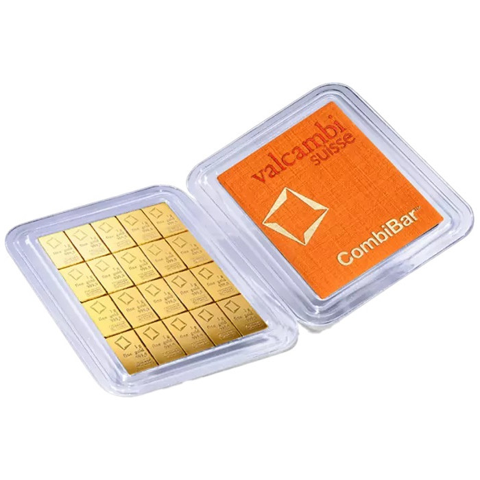 Złota Sztabka Valcambi Combicoin, 20x 1g - front