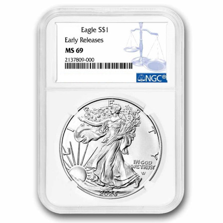 Srebrna Moneta Amerykański Orzeł Rocznik Losowy MS69, 1 uncja - slab