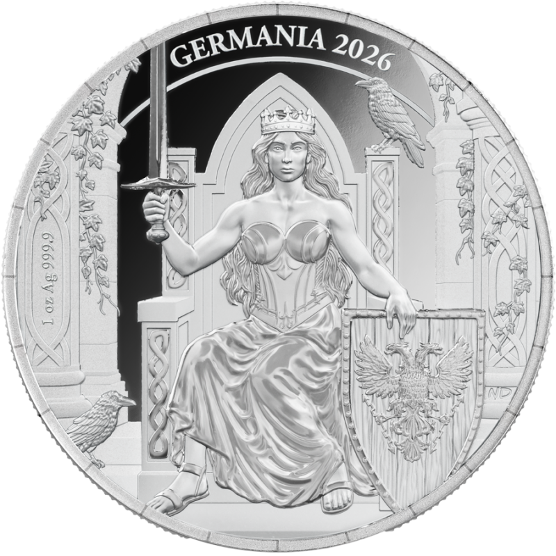 Silbermünze Germania 2026 Proof, 1 Unze – Rückseite