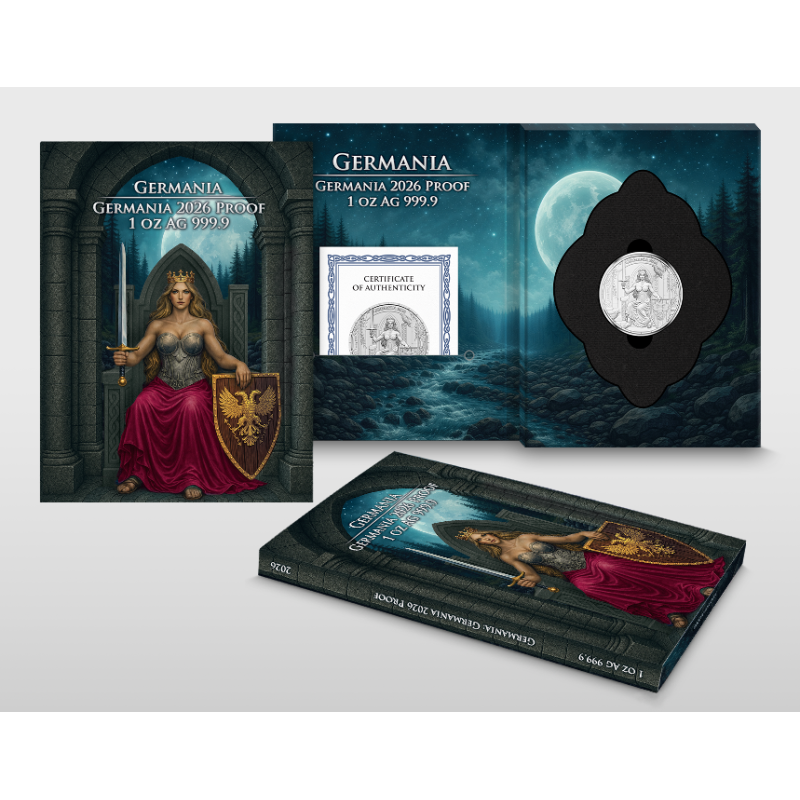 Silbermünze Germania 2026 Proof, 1 Unze – Box