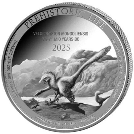 Srebrna Moneta Prehistoric Life II: Velociraptor 2026 BU, 1 uncja - rewers