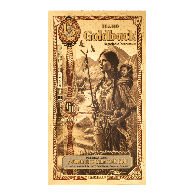 Złoty Banknot 1/2 Idaho Goldback Gold Note, 1/2000 uncji - front