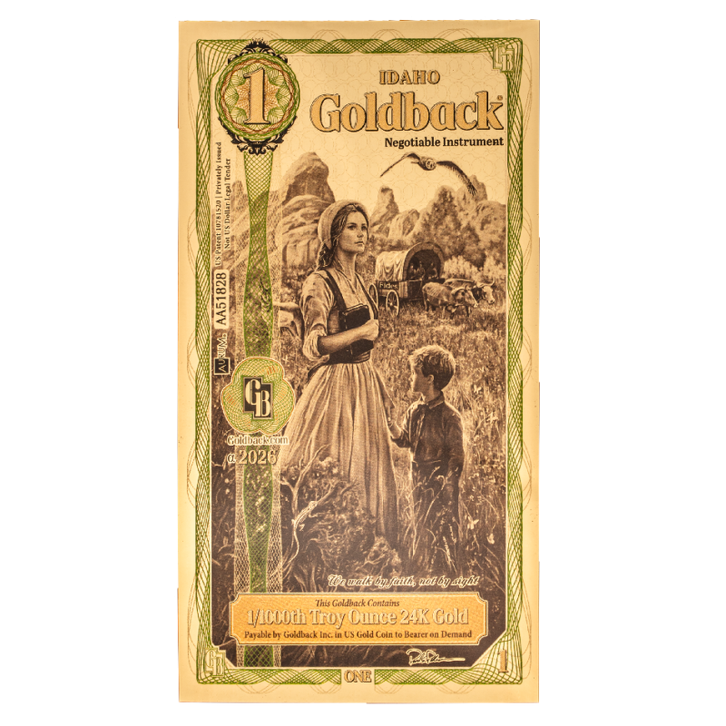 Złoty Banknot 1 Idaho Goldback Gold Note, 1/1000 uncji - front