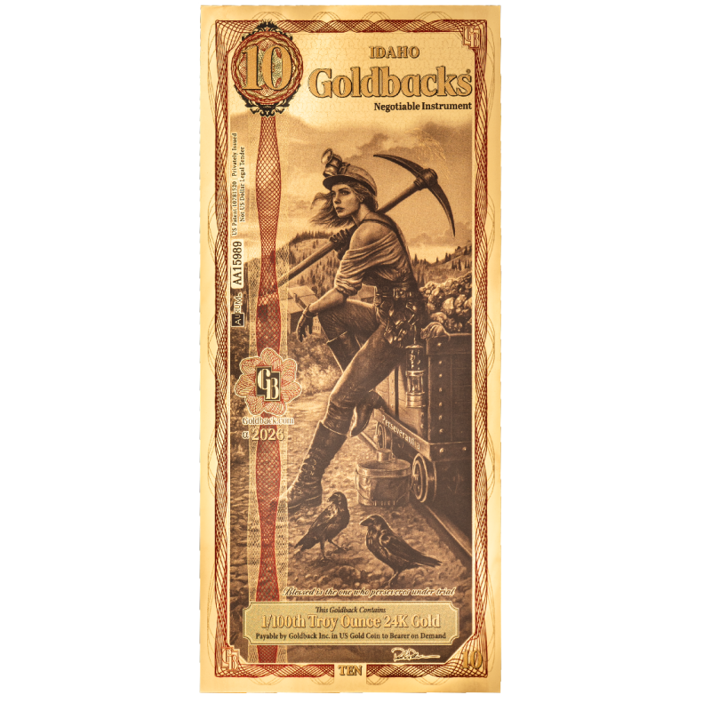 Goldbanknote 10 Idaho Goldback Gold Note, 1/100 Unze – Vorderseite Goldbanknote 10 Idaho Goldback Gold Note, 1/100 Unze – Vorderseite