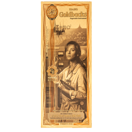 Złoty Banknot 25 Idaho Goldback Gold Note, 1/40 uncji - front