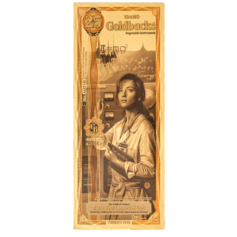 Золота банкнота 25 Idaho Goldback Gold Note, 1/40 унції - лицьова сторона