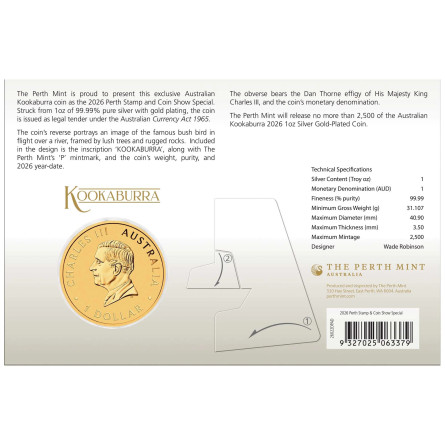 Silbermünze Australian Kookaburra 2026 Gilded, 1 Unze – Karte