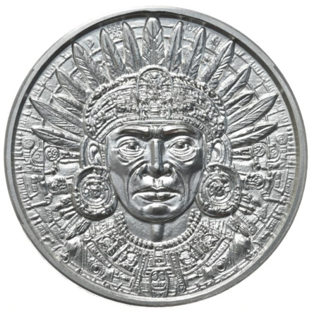 Silver Coin Aztec Calendar front