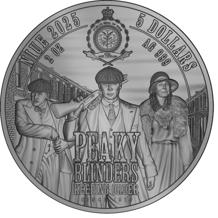 Srebrna Moneta Polly Gray - Peaky Blinders 2025, 2 uncje - rewers