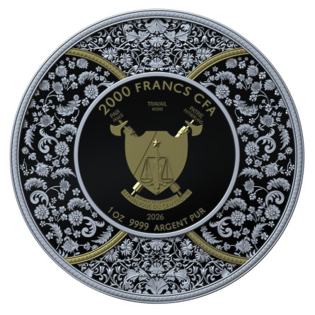 Srebrna Moneta Kamerun, Durga 2026 Dark Ruthenium Gilded, 1 uncja  - rewers