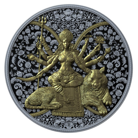 Srebrna Moneta Kamerun, Durga 2026 Dark Ruthenium Gilded, 1 uncja  - rewers