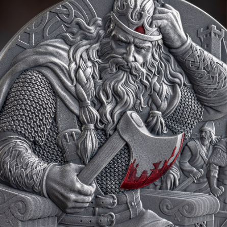 Srebrna Moneta The Way to Valhalla: Eric Bloodaxe 2026, 2 uncje - detal