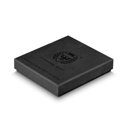 Silberbarren von Germania Mint: Rune Mannaz, 1 Unze – Box