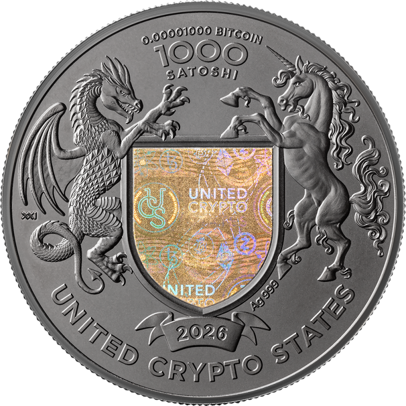 Срібна монета United Crypto States: Hemp 2026. 1 унція — аверс