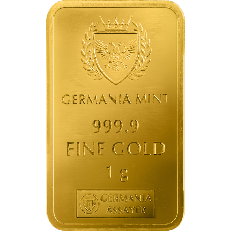 Germania Bull & Bear I Gold Bar, 1 gram – front 2 Germania Bull & Bear I Gold Bar, 1 gram – front 2