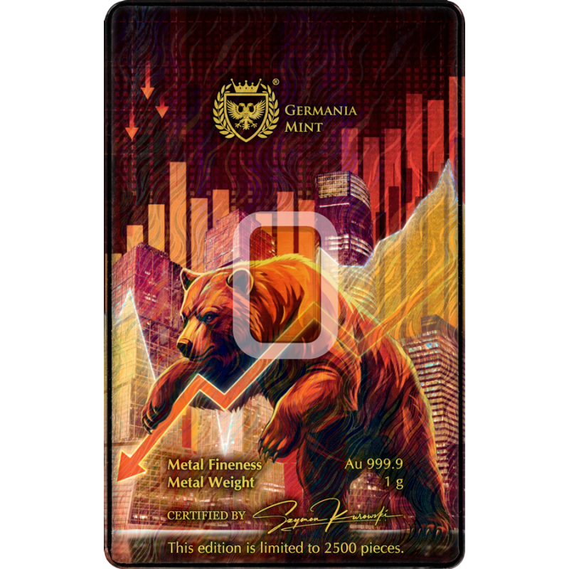 Germania Bull & Bear I Goldbarren, 1 Gramm – Rückseite