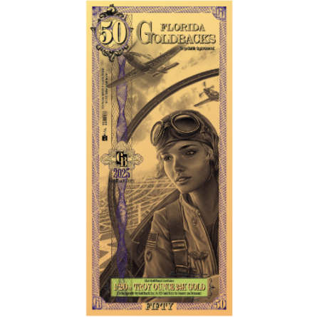 Złoty Banknot 50 Florida Goldback Gold Note, 1/20 uncji - front