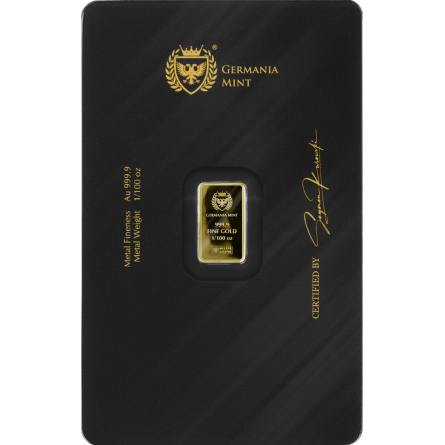 Germania Mint Proof Gold Bar, 1/100 oz – Blister Pack 2 Germania Mint Proof Gold Bar, 1/100 oz – Blister Pack 2