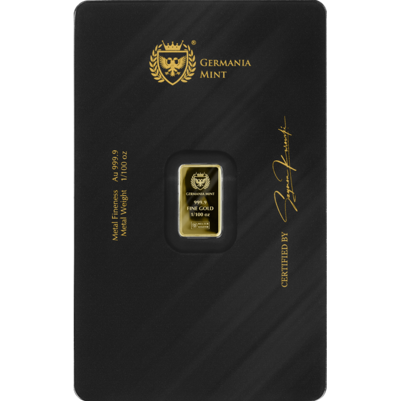 Germania Mint Proof Gold Bar, 1/100 oz – Blister Pack 2 Germania Mint Proof Gold Bar, 1/100 oz – Blister Pack 2