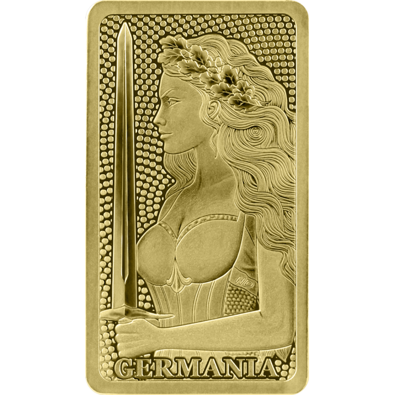 Goldbarren Germania Mint Proof, 1/100 Unze – Vorderseite Goldbarren Germania Mint Proof, 1/100 Unze – Vorderseite