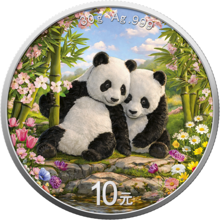 Srebrna Moneta Chińska Panda Four Seasons: Spring 2026, 30 gram - rewers