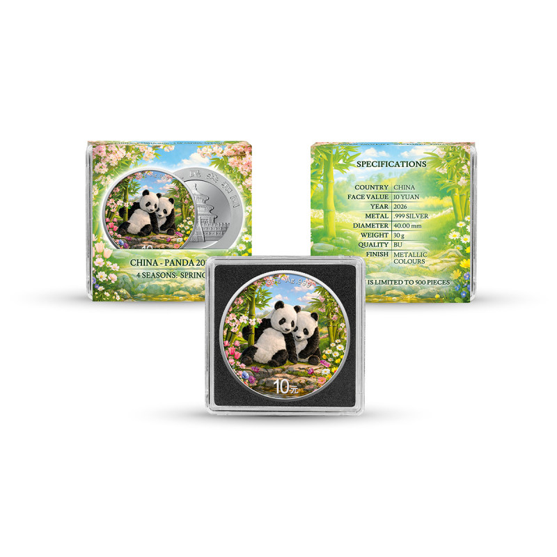 Silbermünze „Chinese Panda Four Seasons: Spring 2026“, 30 Gramm – Box
