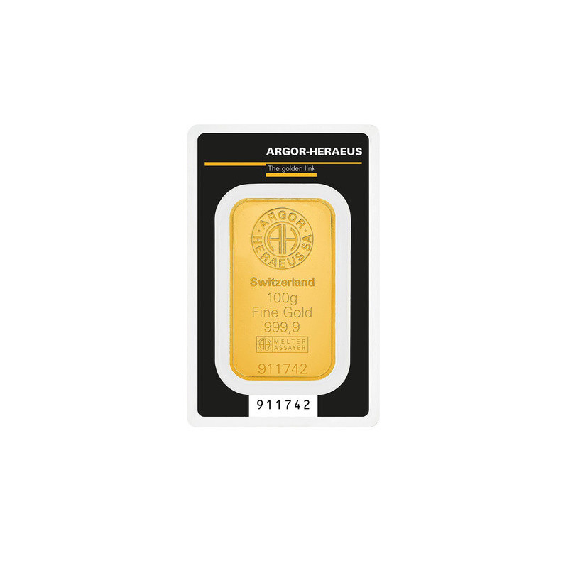 Złota Sztabka Argor-Heraeus 100g  front