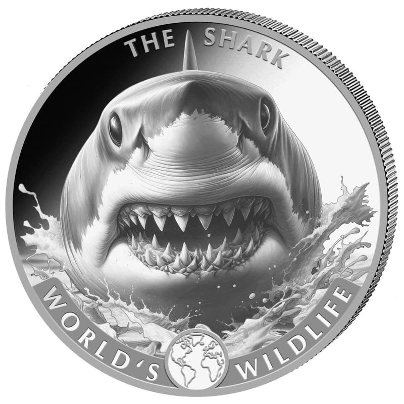 Silver Coin: World's Wildlife: The Shark 2026, 1 oz – reverse side Silver Coin: World's Wildlife: The Shark 2026, 1 oz – reverse side