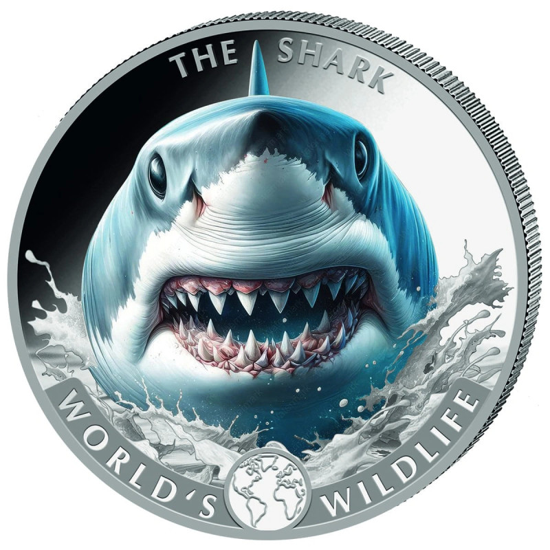 Srebrna Moneta: World's Wildlife: The Shark 2026 , 1 uncja - rewers Srebrna Moneta: World's Wildlife: The Shark 2026 , 1 uncja - rewers