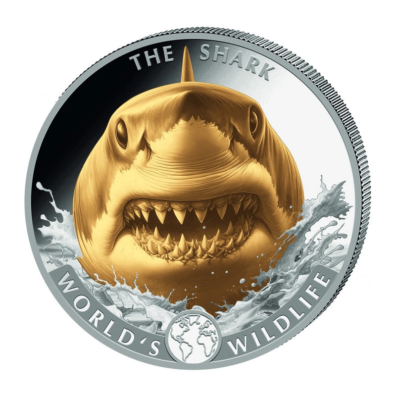 Silbermünze: World's Wildlife: The Shark 2026, vergoldet, 1 Unze – Rückseite