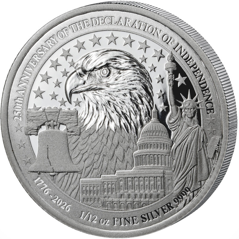 Srebrna Moneta Rwanda 250th Anniversary USA – Declaration of Independence 2026, 1/12 uncja - rewers Srebrna Moneta Rwanda 250th Anniversary USA – Declaration of Independence 2026, 1/12 uncja - rewers