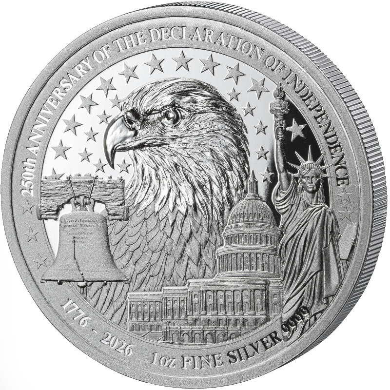 Silver Coin Rwanda 250th Anniversary USA – Declaration of Independence 2026, 1 oz