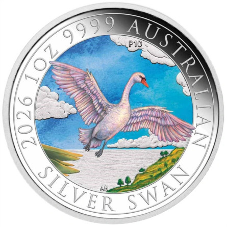 2026 Australian Swan Silver Coin (Color), 1 oz – reverse side