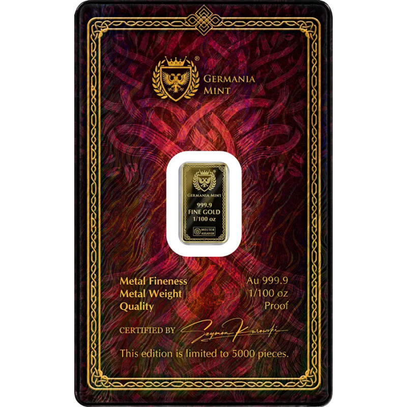 Złota Sztabka Gods Of Germania: Frigg, Proof, 1/100 uncji Złota Sztabka Gods Of Germania: Frigg, Proof, 1/100 uncji