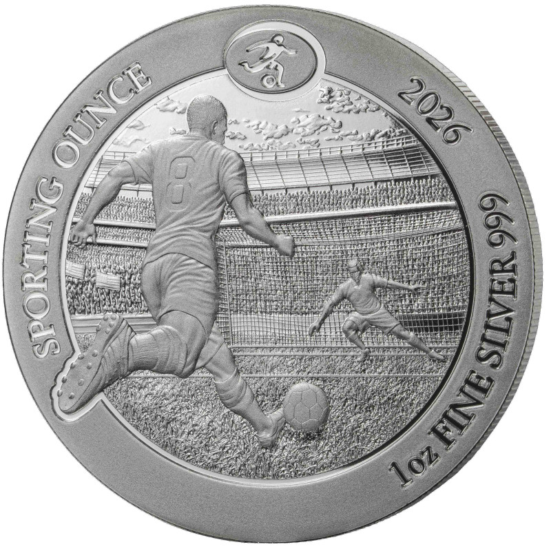 Silbermünze „Sporting Ounce“: Fußball 2026, 1 Unze – Rückseite Silbermünze „Sporting Ounce“: Fußball 2026, 1 Unze – Rückseite