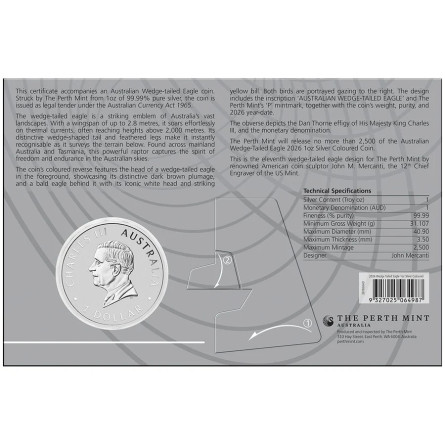 Srebrna Moneta Australian Wedge-Tailed Eagle 2026 Color, 1 uncja CARD BACK