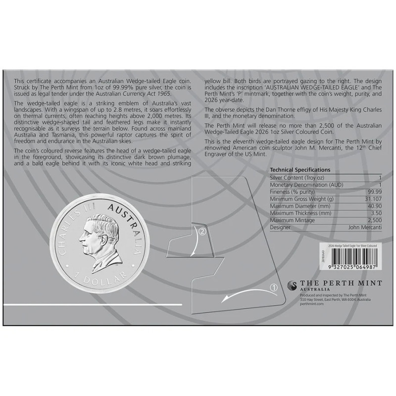 Srebrna Moneta Australian Wedge-Tailed Eagle 2026 Color, 1 uncja CARD BACK