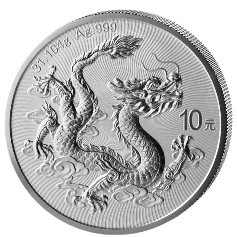 Srebrna Moneta China Dragon 2025, 1 uncja - rewers