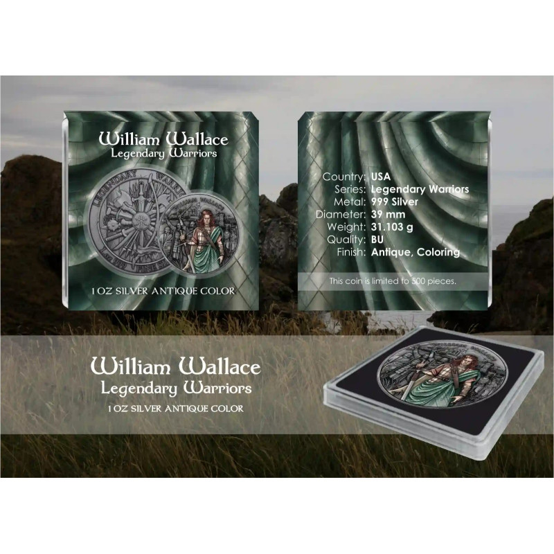 Legendary Warriors: William Wallace Color Silver Medal, 1 oz – box