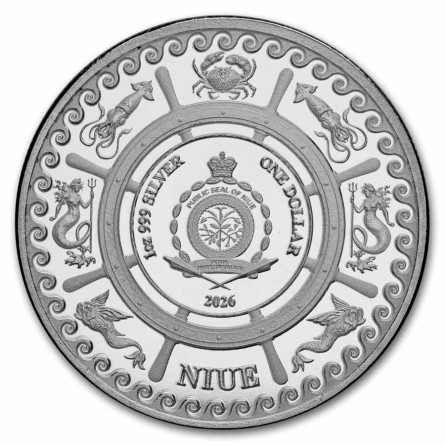 Srebrna Moneta Niue, Mythical Creatures: Th Kraken 2026, 1 uncja - rewers