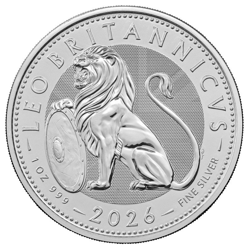 Srebrna Moneta Brytyjski Lew 2026, 1 uncja Front Srebrna Moneta Brytyjski Lew 2026, 1 uncja Front