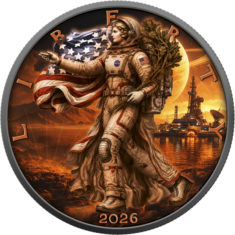 Srebrna Moneta American Silver Eagle – Die Eroberung des Mars, 1 Unze, Vorderseite
