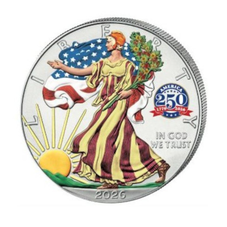 Silver Coin American Silver Eagle 250th Anniversary Color