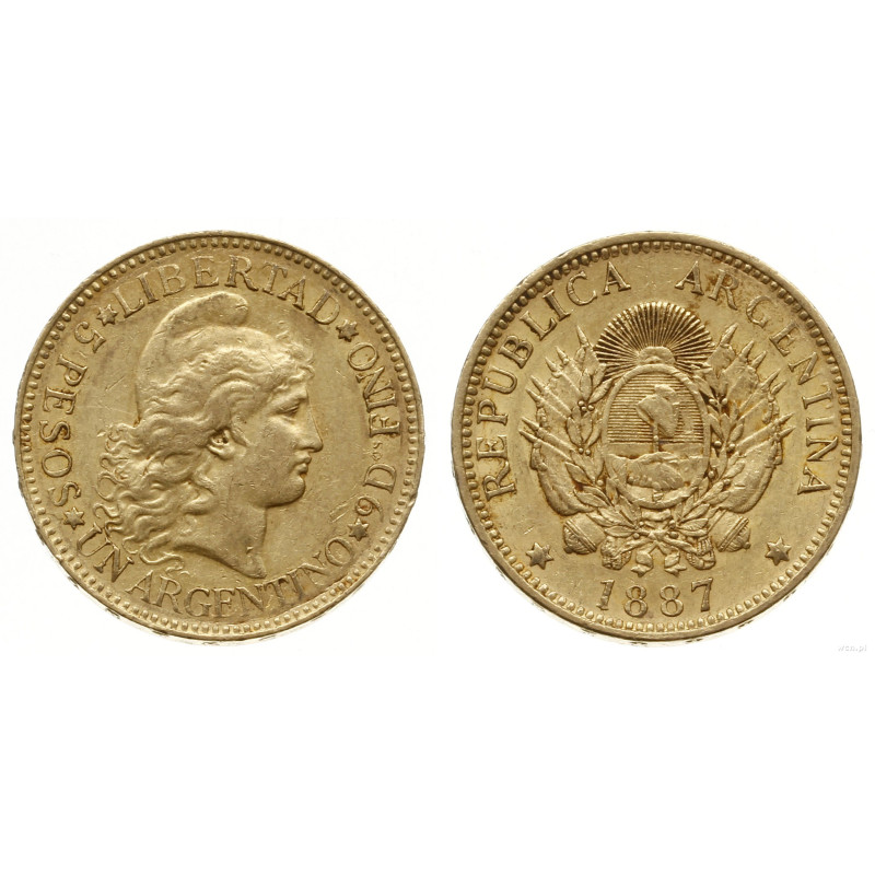 Złota Moneta 5 Peso Argentyńskie "argentino"  1881-1896