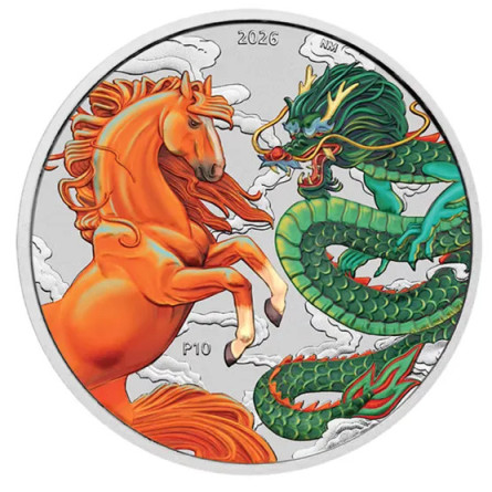 Srebrna Moneta Chinese Myths: Dragon and Horse 2026 Fire and Earth, 1 uncja - rewers