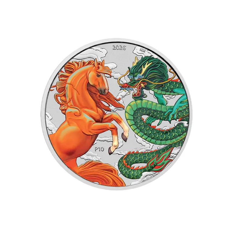 Srebrna Moneta – Chinesische Mythen: Drache und Pferd 2026 – Feuer und Erde, 1 Unze – Rückseite