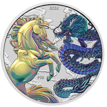 Silbermünze „Chinese Myths: Dragon and Horse 2026 Opalite“, 1 Unze – Rückseite