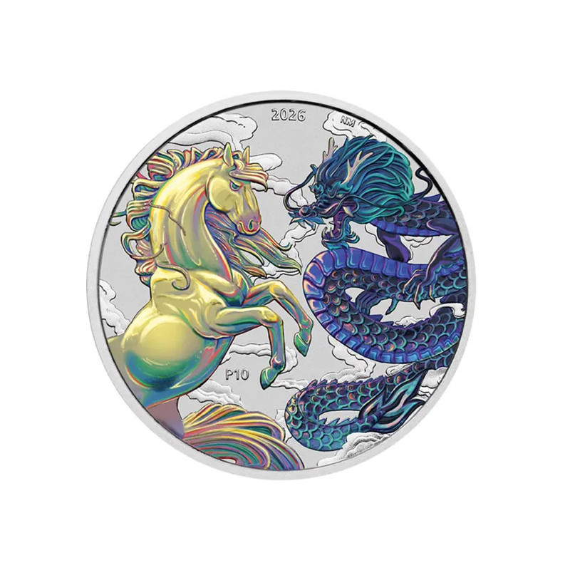 Srebrna Moneta Chinese Myths: Dragon and Horse 2026 Opalite, 1 uncja - rewers Srebrna Moneta Chinese Myths: Dragon and Horse 2026 Opalite, 1 uncja - rewers